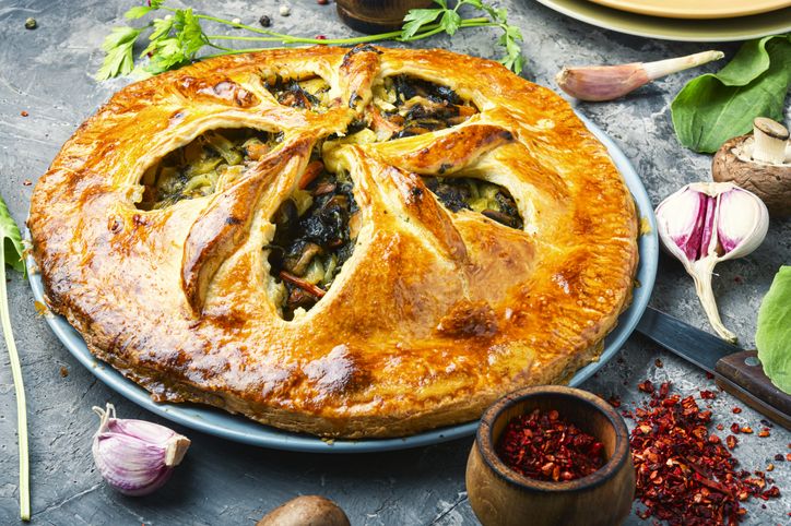 Tourte aux légumes d'automne : épinard, champignon, courge... Tourte aux légumes d'automne : épinard, champignon, courge...